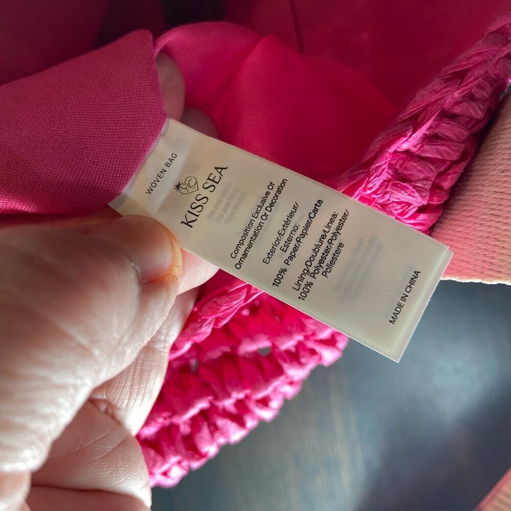 💐 KISS SEA Woven Straw Tote – Pink - NWT - Picture 6 of 10
